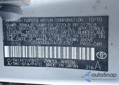 2010 Toyota Prius Ii из США, поврежденный, VIN JTDKN3DU1A1313787